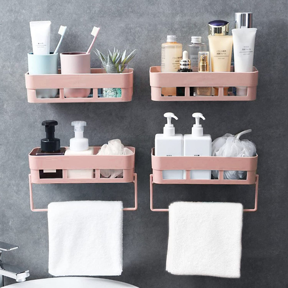 Primax Self Adhesive Bathroom Shelf/Bathroom Organizer Shelf/Wall Mount Bathroom Accessories(Pink-Pack of 4)
