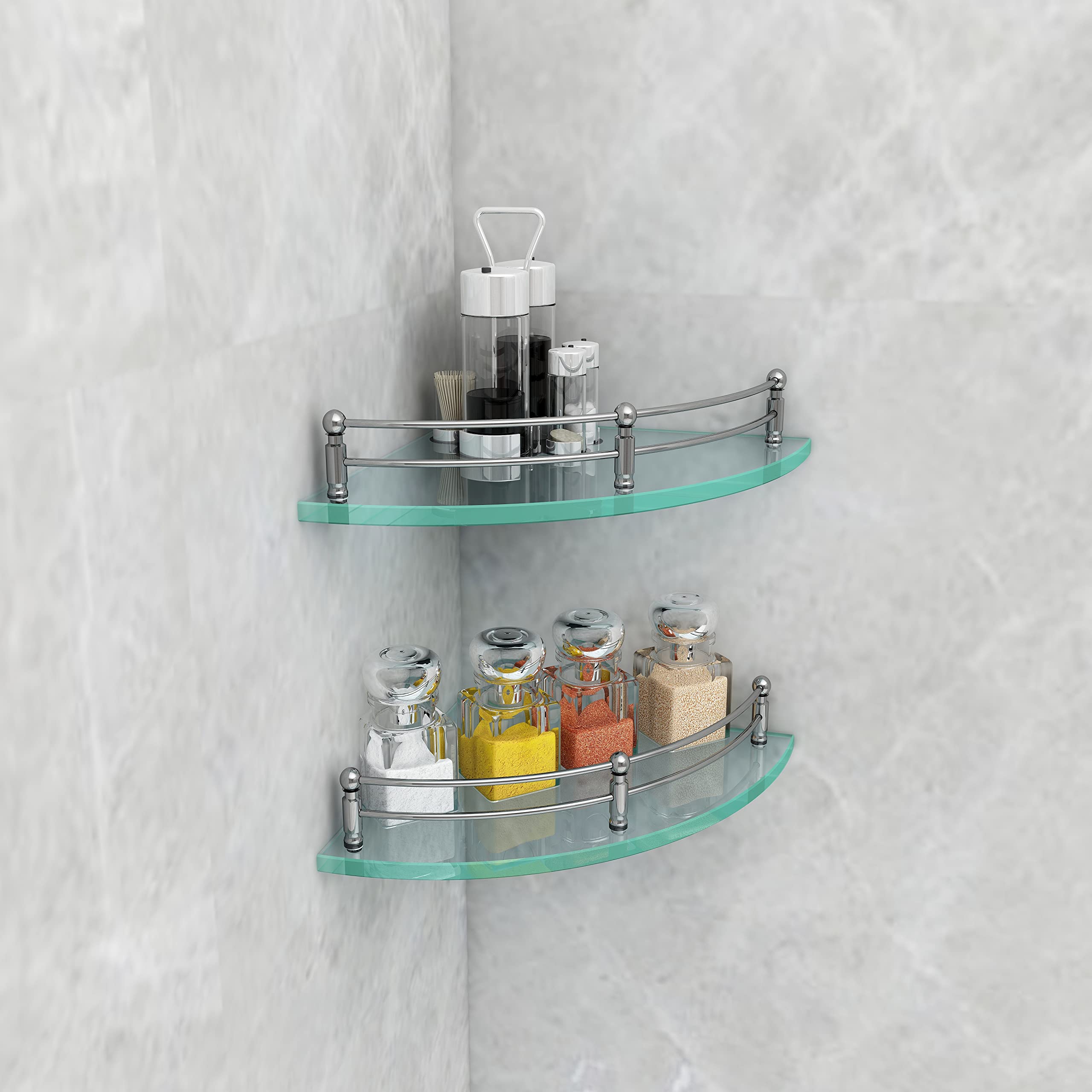Plantex Premium Transparent Mirrored, Chrome Glass Corner Wall Storage Shelf for Bathroom (9x9 Inches) - Pack of 3