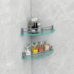 Plantex Premium Transparent Glass Corner Shelf for Bathroom/Wall Shelf/Storage Shelf (12 x 12 Inches - Pack of 3)
