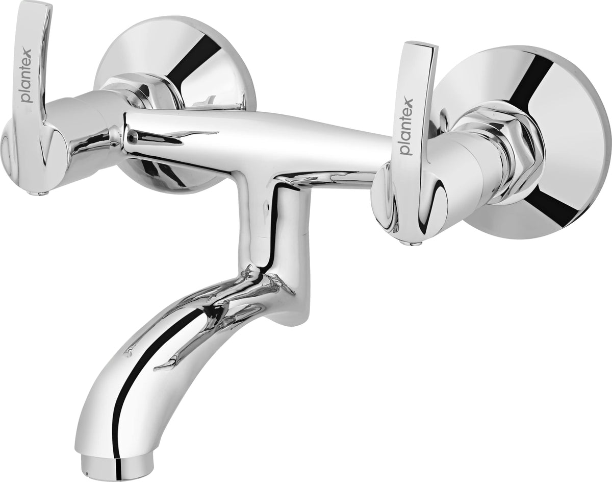 Plantex AQ-1416 Pure Brass Wall Mixer for Bathroom/Hot & Cold Water Tap with Brass Wall Flange & Teflon Tape - Wall Mount (Mirror-Chrome Finish)