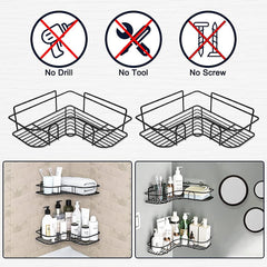 Plantex (Pack of 2 GI Wall Mounted Bathroom Corner/Shelf/Rack/Storage Organizer - Bathroom Accessories (Material-Metal,Powder Coated Finish,Black)