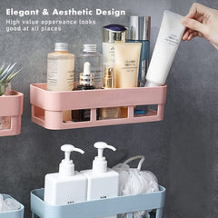 Primax Bathroom Organizer/Self-Adhesive Bathroom Shelf/Rack with Napkin Hanger/Shelf for Kitchen/Bathroom Accessories - Wall Mount Bathroom Stand (Pink,Pack of 4)