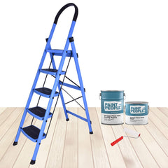 Plantex Ladder for Home-Foldable Steel 5 Step Ladder-Wide Anti Skid Steps (Blue & Black)