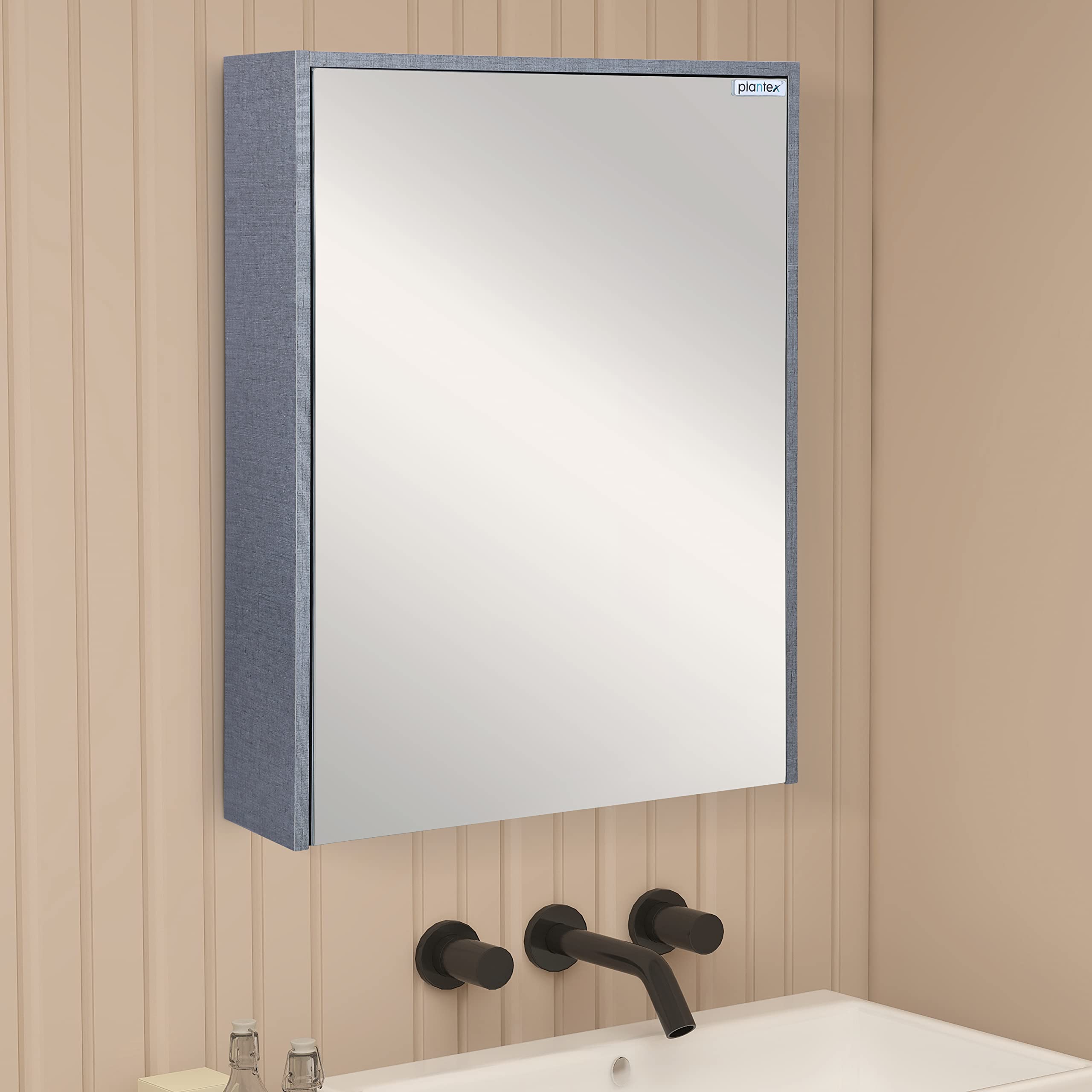 Plantex Bathroom Mirror Cabinet - HDHMR Wood Mayfair Bathroom Organizer Cabinet (18 x 24 Inches) Bathroom Accessories (APS-6031-Linen Grey)