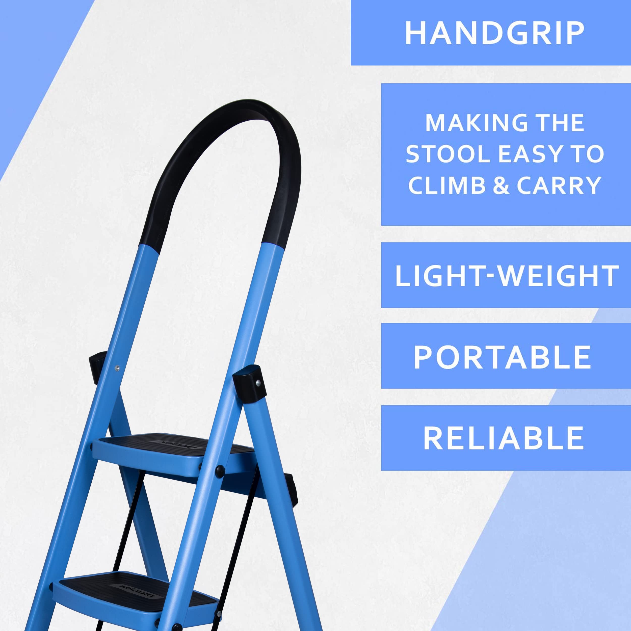 Plantex Premium Steel Foldable 3-Step Ladder for Home - Wide Anti Skid Step Ladder (Blue & Black)
