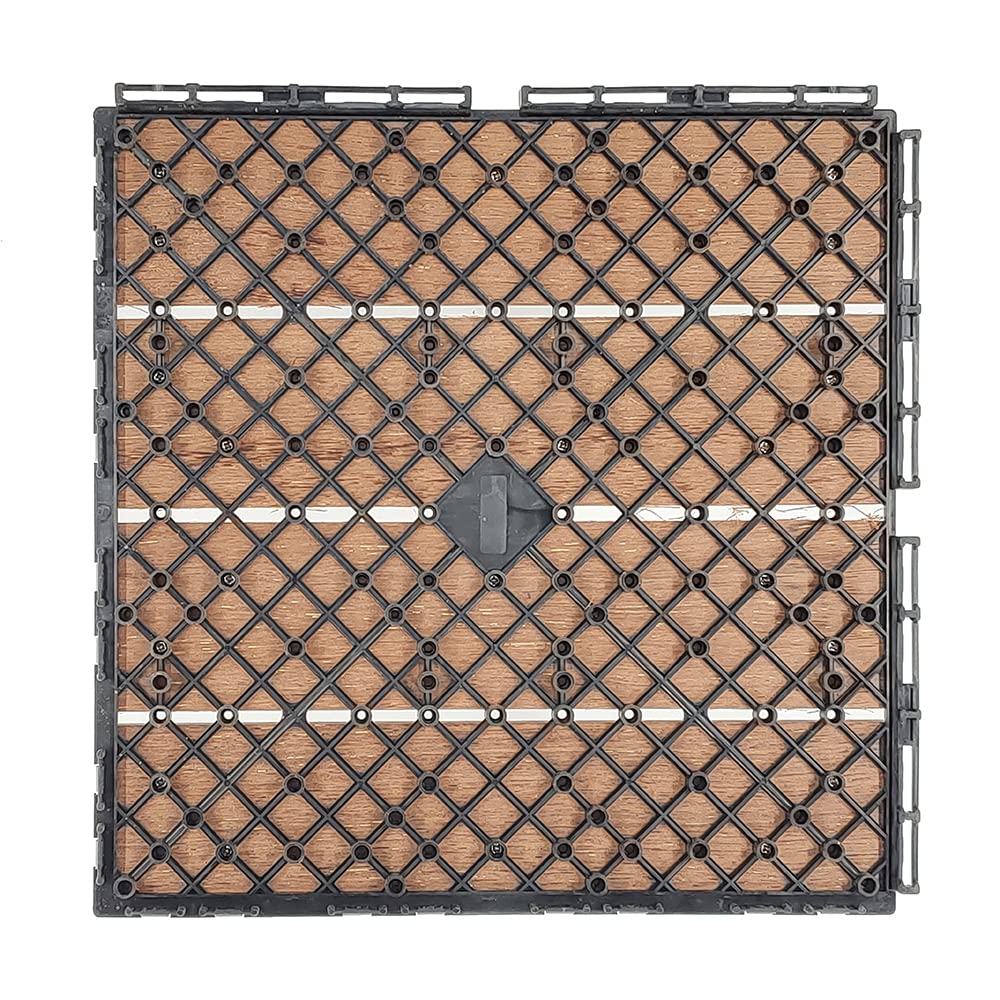 Plantex Tiles for Floor-Interlocking Wooden Tiles/Garden Tile/Quick Flooring Solution for Indoor/Outdoor Deck Tile-Pack of 12 (Merbau Wood,APS-1226)