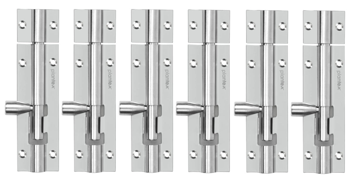 Plantex 4- inches Long Tower Bolt for Door/Windows/Wardrobe - Pack of 6 (Chrome-Silver)