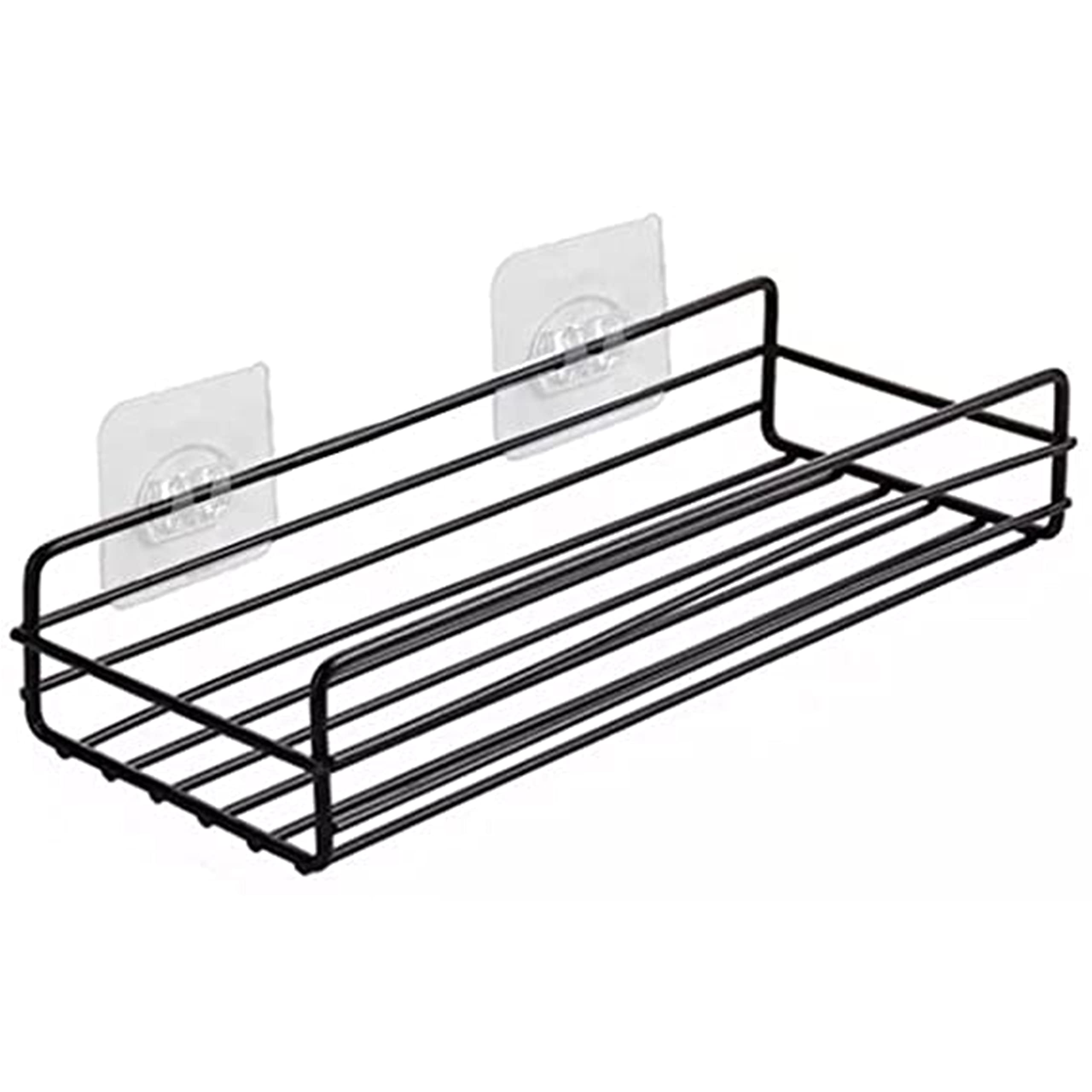 Plantex Self-Adhesive GI-Steel Bathroom Shelf-Multipurpose Rack/Organizer for Bathroom & Kitchen/Bathroom Accessories (12x5 inches,Black)