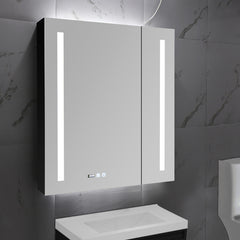 Plantex LED Mirror Cabinet for Bathroom with Bluetooth, Defogger and Digital Clock Display/Double Door Cabinet/Bathroom Organizer/Shelf - 32x28 Inches
