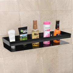 Plantex Powder Coated Metal Wall Mount Multi-Purpose Bathroom Shelf/Kitchen Shelf (14" X 5" inches, Black)-Pack of 2