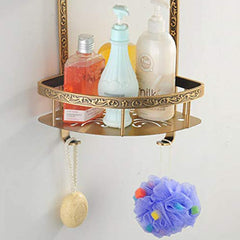 Plantex Antique Aluminum Double Tier Corner Antique Finish Bathroom Kitchen Shelf (Brass).