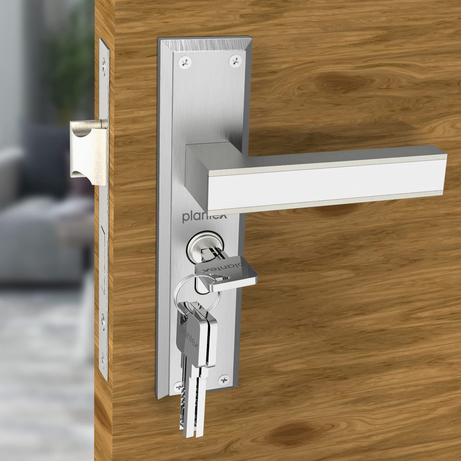 Plantex Heavy Duty Door Lock - Main Door Lock Set with 3 Keys/Mortise Door Lock for Home/Office/Hotel (8081 - Chrome & Matt)