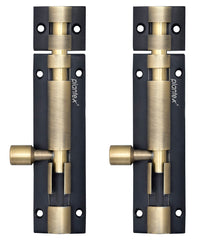 Plantex Heavy Duty 4-inch Joint-Less Tower Bolt for Wooden and PVC Doors for Home Main Door/Bathroom/Windows/Wardrobe - Pack of 2 (703, Brass Antique and Black)