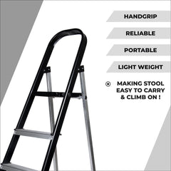 Plantex 6 Step Aluminium Folding Step Ladder with Wide Step for Home Use/Step Ladder-6 Step (Black-Silver)