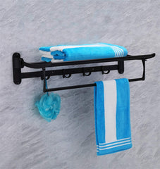 Plantex Stainless Steel Folding Towel Rack for Bathroom/Towel Stand/Towel Holder/Bathroom Accessories (24 Inch) - Matt Black