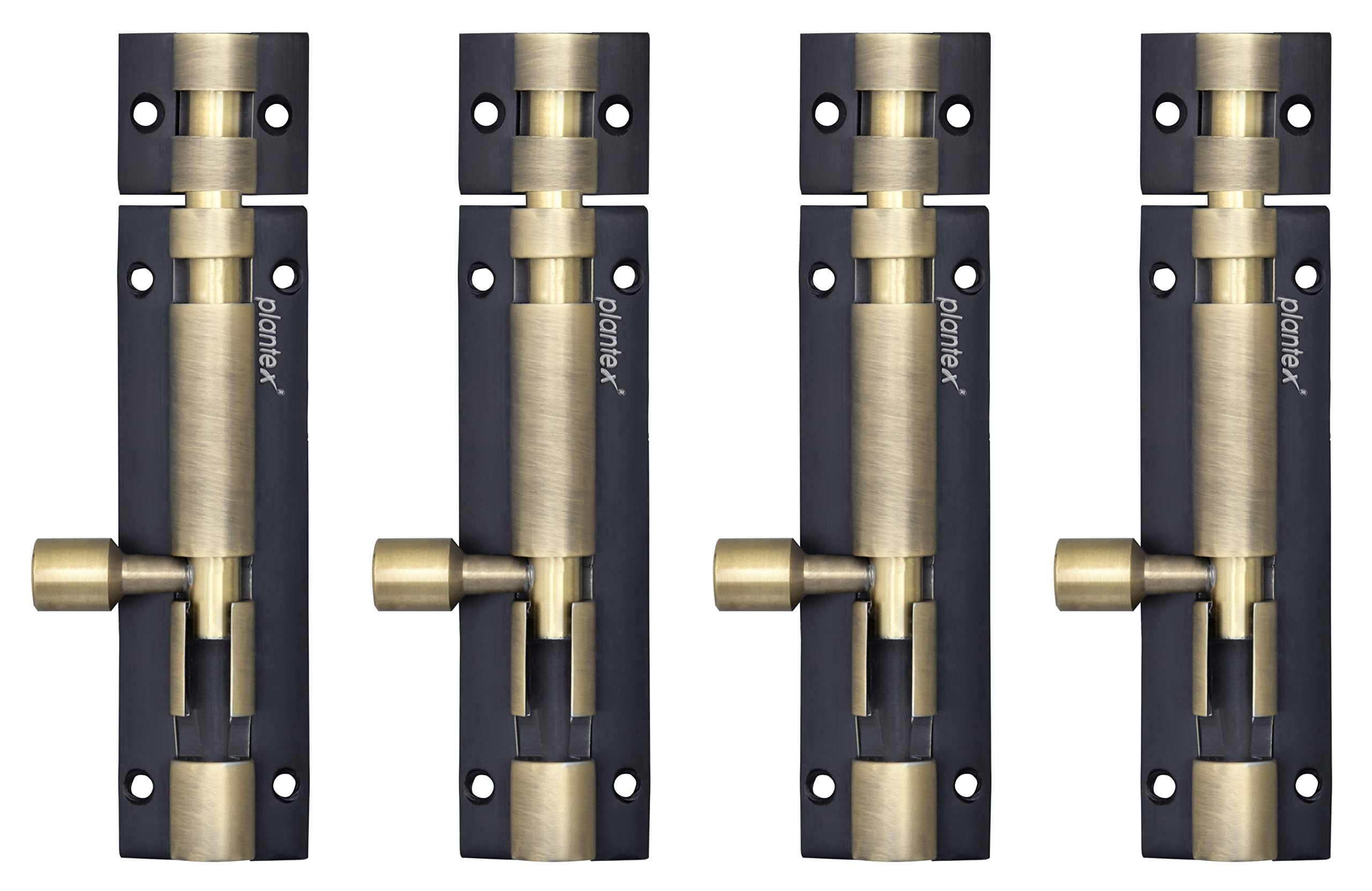 Plantex Heavy Duty 4-inch Joint-Less Tower Bolt for Wooden and PVC Doors for Home Main Door/Bathroom/Windows/Wardrobe - Pack of 4 (703, Brass Antique and Black)