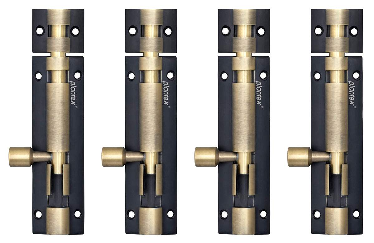 Plantex Heavy Duty 4-inch Joint-Less Tower Bolt for Wooden and PVC Doors for Home Main Door/Bathroom/Windows/Wardrobe - Pack of 4 (703, Brass Antique and Black)
