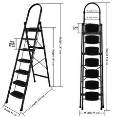 Primax Steel Foldable 7-Step Ladder for Home - Wide Anti Skid Step Ladder (Black)
