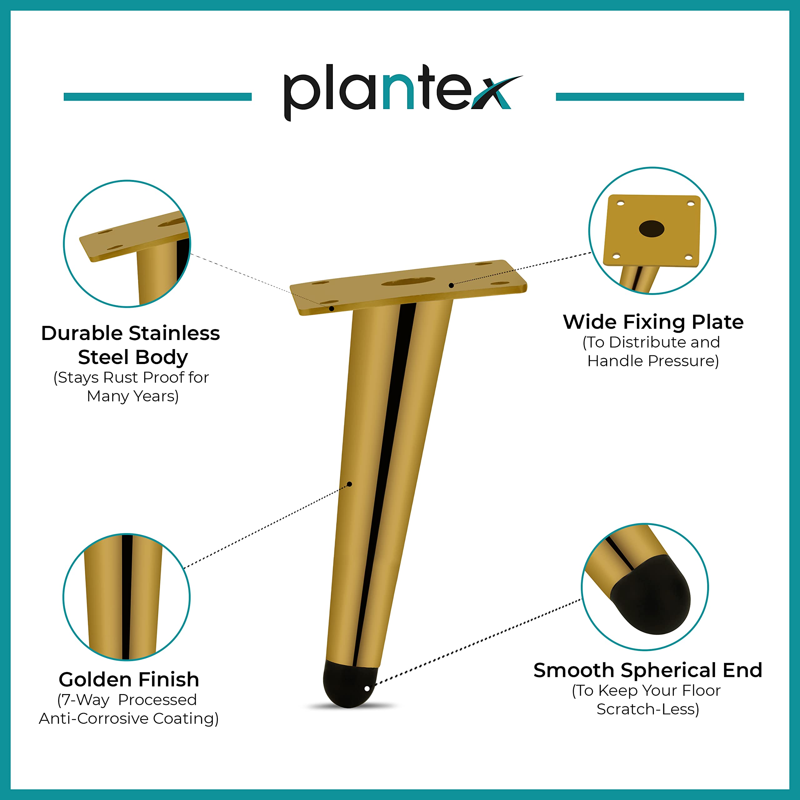 Plantex 304 Grade Stainless Steel 6 inch Sofa Leg/Bed Furniture Leg Pair for Home Furnitures (DTS-54-Gold) – 6 Pcs