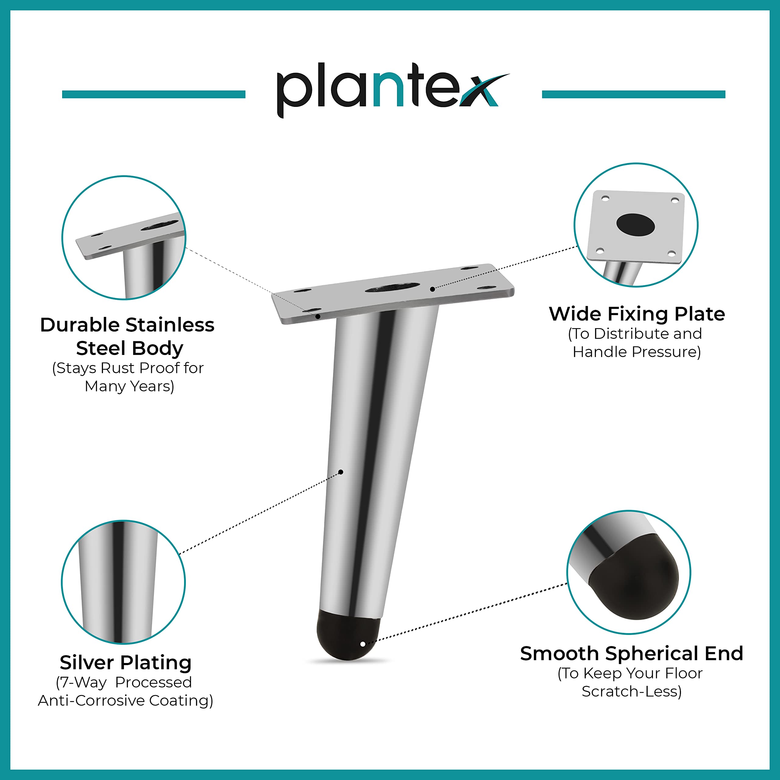 Plantex 304 Grade Stainless Steel 4 inch Sofa Leg/Bed Furniture Leg Pair for Home Furnitures (DTS-54-Chrome) – 8 Pcs