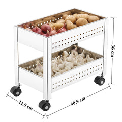 Plantex Stainless Steel 2-Tier Vegetable Basket for Kitchen/Onion Garlic Stand/Vegetable Storage Trolley Stand (Silver)