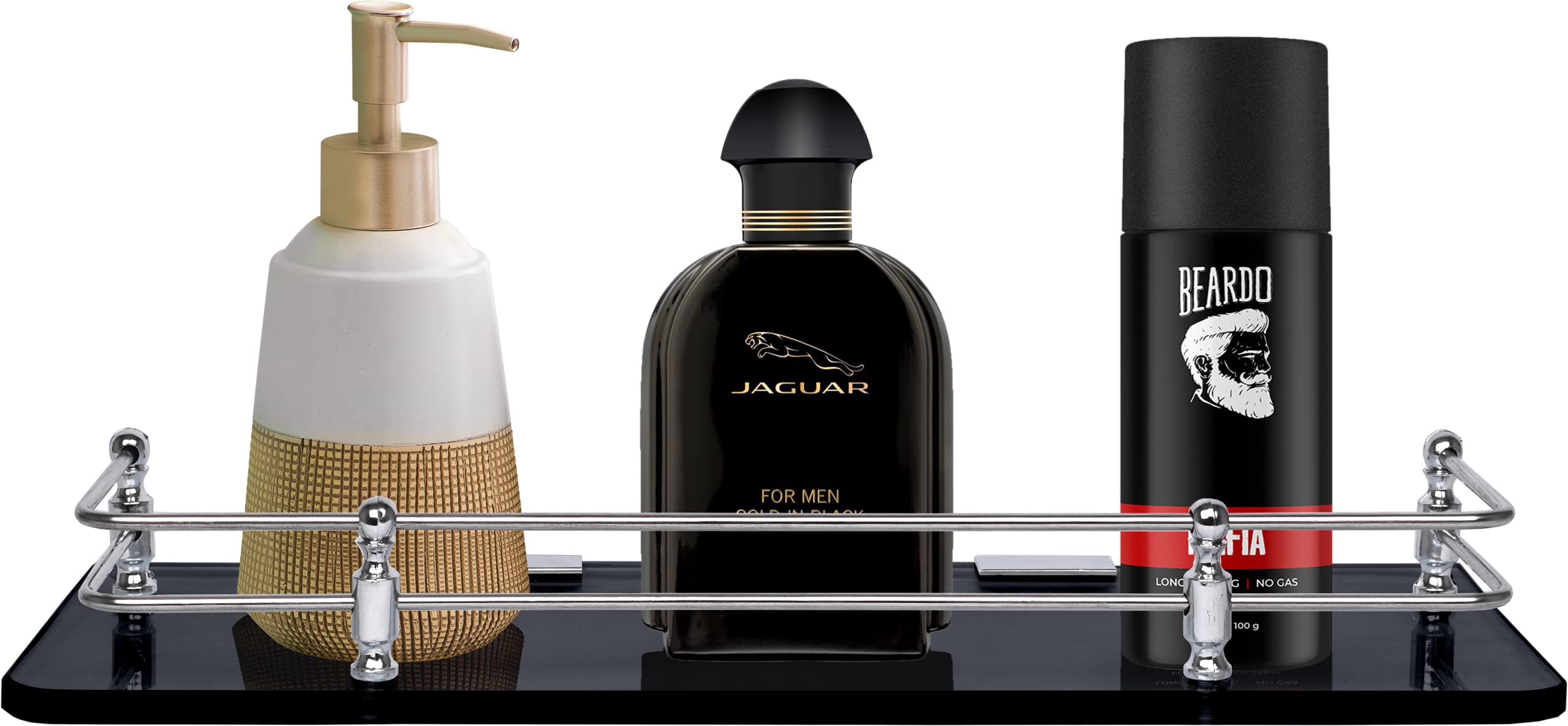 Plantex Premium Black Glass Shelf for Bathroom/Kitchen/Living Room - Bathroom Accessories (Polished, 18x6 Inches) - Pack of 2