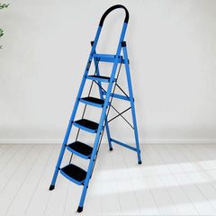 Plantex Premium Steel Foldable 6-Step Ladder for Home - Wide Anti Skid Step Ladder (Blue & Black)