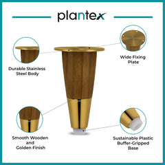 Plantex Stainless Steel and Wood 4 inch Sofa Leg/Bed Furniture Leg Pair for Home Furnitures (DTS-55-PVD Gold) – 8 Pcs