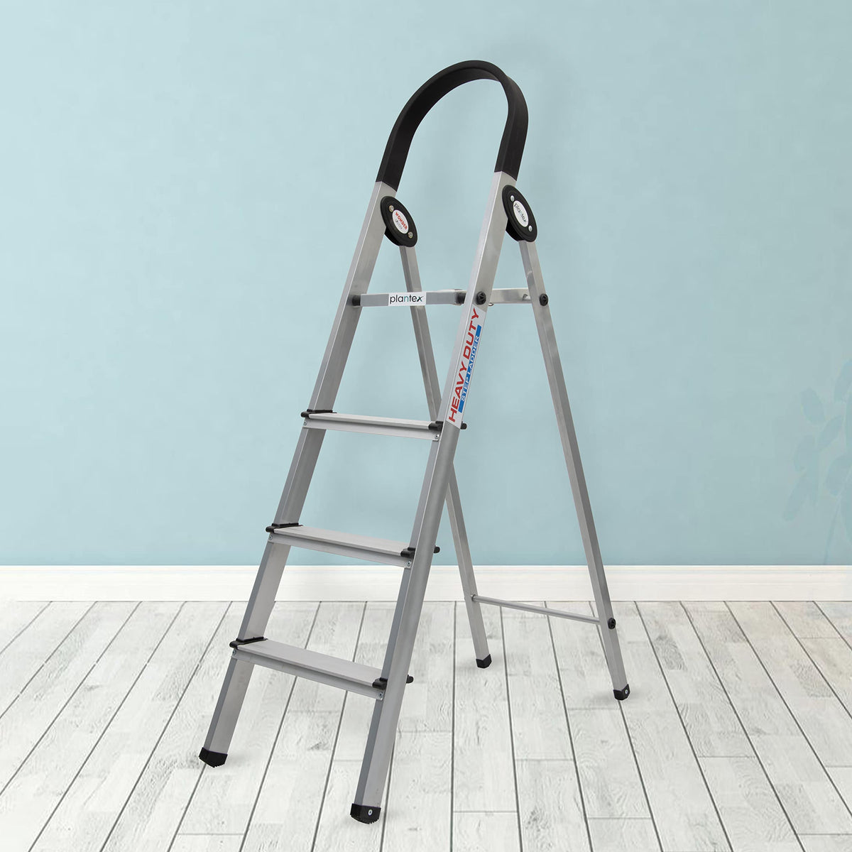 Plantex Wonder Aluminium Step Folding Ladder 4 Step for Home with Advanced Locking System - 4 Step Ladder (Silver & Black)