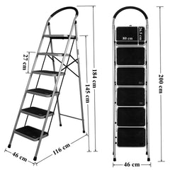 Plantex Heavy Steel Folding Ladder for Home - Wide 6 Anti Skid Steps (Black & Silver)