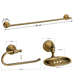 Plantex 304 Grade Stainless Steel Bathroom Accessories Set of 3 - Towel Hanger/Napking Holder/Soap Holder for Bathroom - Niko (Brass Antique)