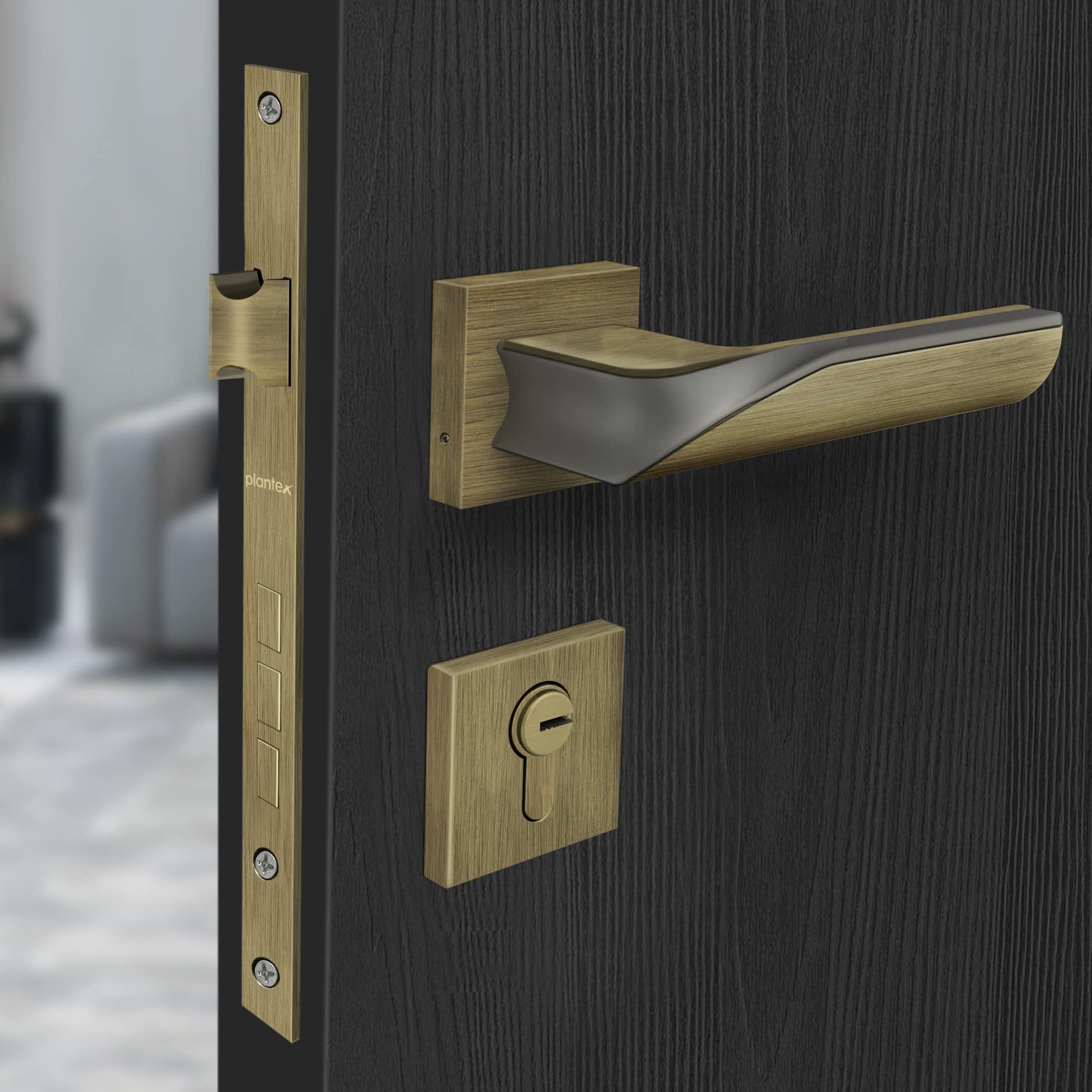 Plantex Heavy Duty Door Lock - Main Door Lock Set with 3 Keys/Mortise Door Lock for Home/Office/Hotel (7086 - Brass Antique & Satin Black Matt)