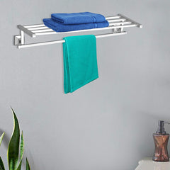 Plantex 304 Grade Stainless Steel Towel Rack for Bathroom/Towel Stand/Hanger/Bathroom Accessories - Squaro (18 Inch-Chrome)