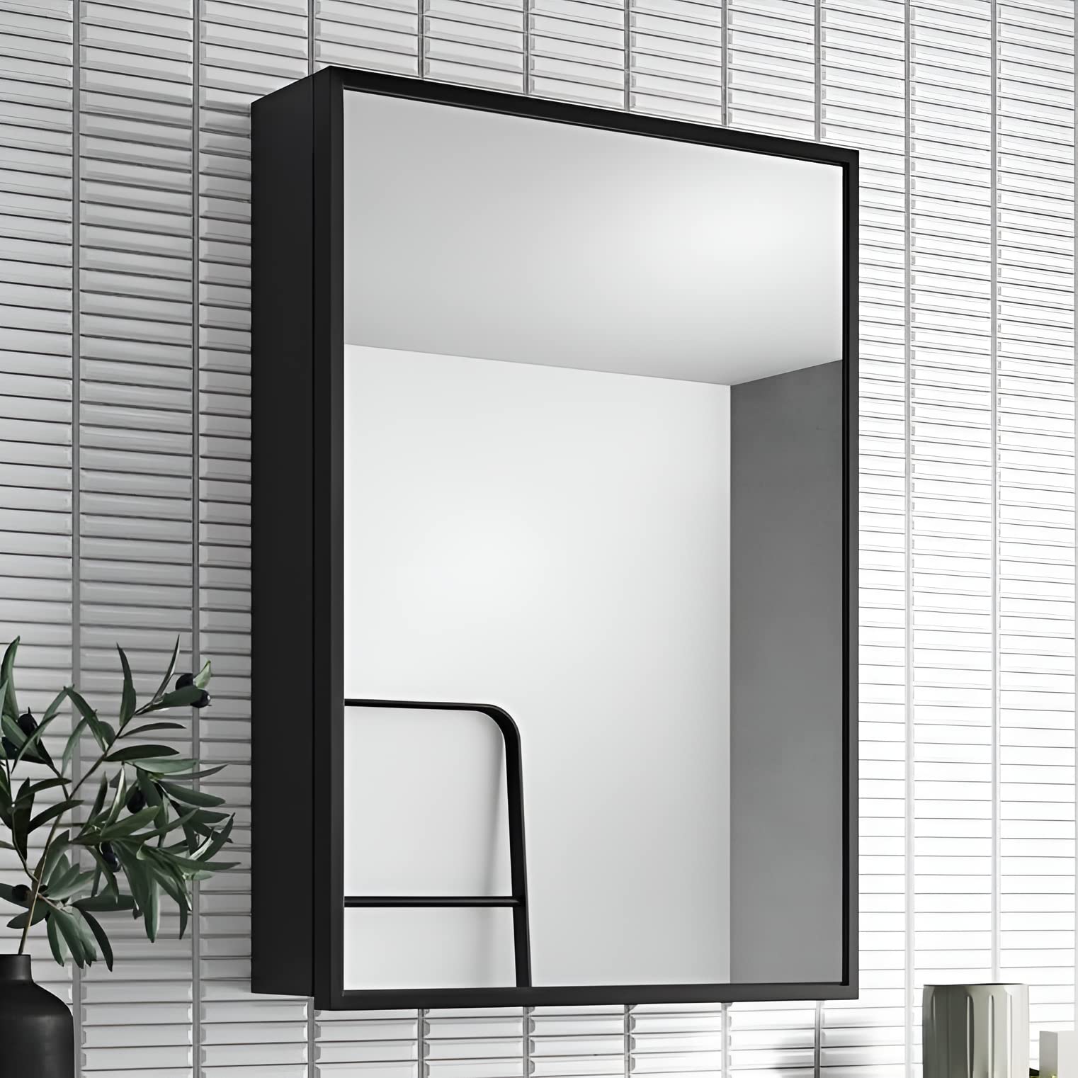 Plantex Bathroom Mirror Cabinet/Heavy Duty Steel Bathroom Organizer Cabinet/Bathroom Accessories (Black,14 X 20 Inches)