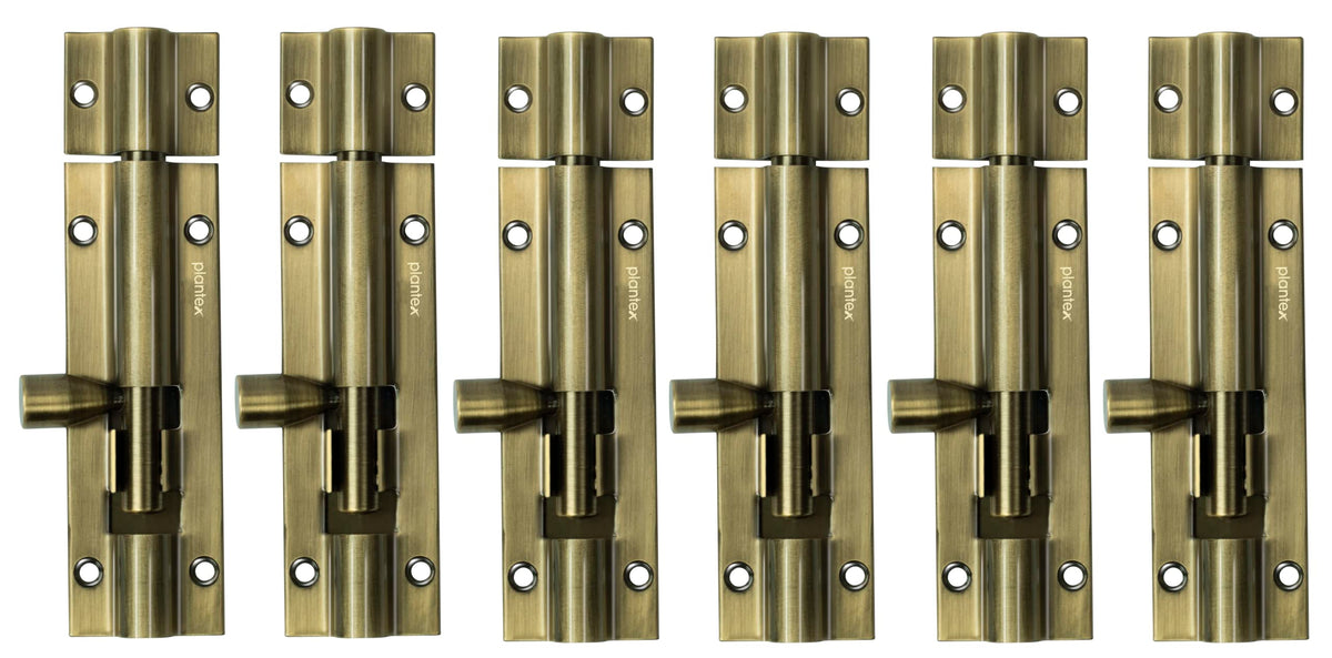 Plantex Heavy Duty 4-inch Joint-Less Tower Bolt for Wooden and PVC Doors for Home Main Door/Bathroom/Wardrobe/Windows - Pack of 6 (Stainless Steel, Brass Antique)