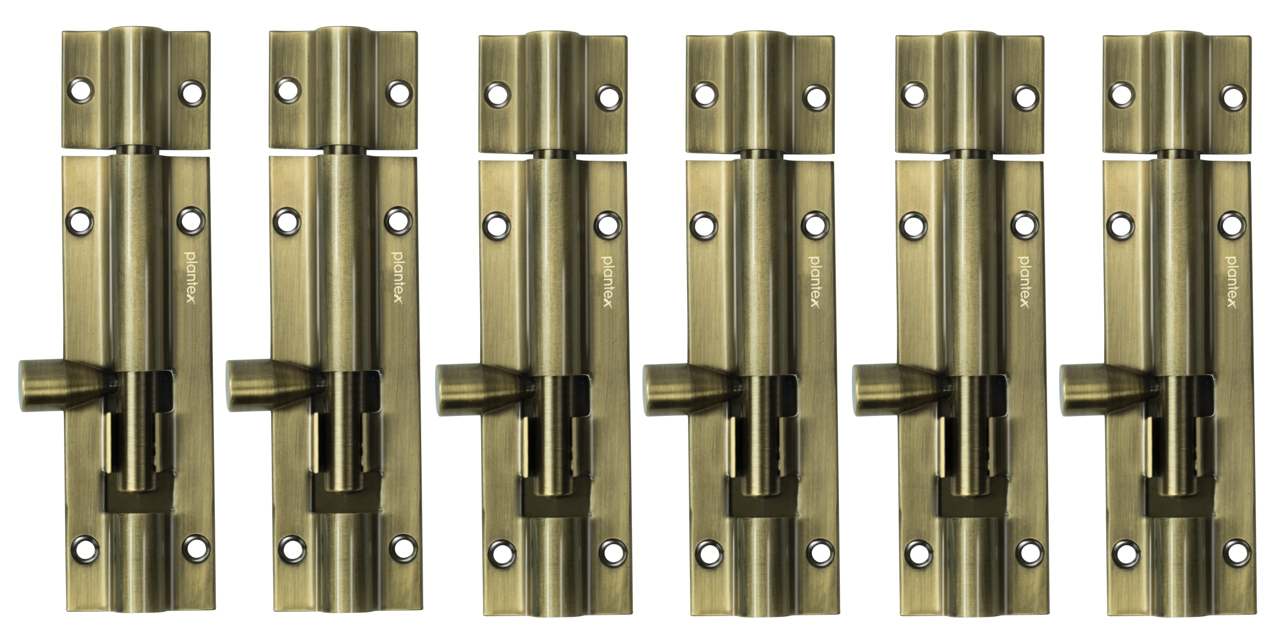 Plantex Heavy Duty 4-inch Joint-Less Tower Bolt for Wooden and PVC Doors for Home Main Door/Bathroom/Windows/Wardrobe - Pack of 6 (Stainless Steel, Brass Antique)