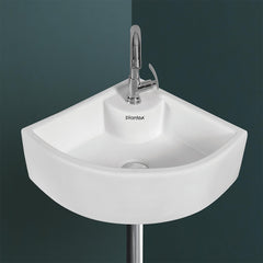 Plantex Ceramic Corner Basin for Bathroom/Kitchen/Wall-Hung Hand Wash Basin - White (Cornia)