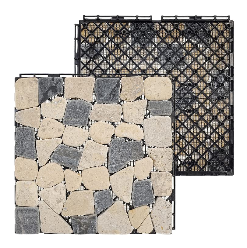 Plantex Tiles for Floor-Interlocking Pabble Stone Tiles/Garden Tile/Quick Flooring Solution for Indoor/Outdoor Deck Tile-Pack of 1 (Mix Stones,APS-1218)