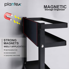 Plantex GI Steel Multi-Purpose Magnetic Shelf for Home/Fridge Organizer Spice Rack with Paper-Towel Holder/Kitchen Rack for Refrigerator - Pack of 1 (Big-Black)