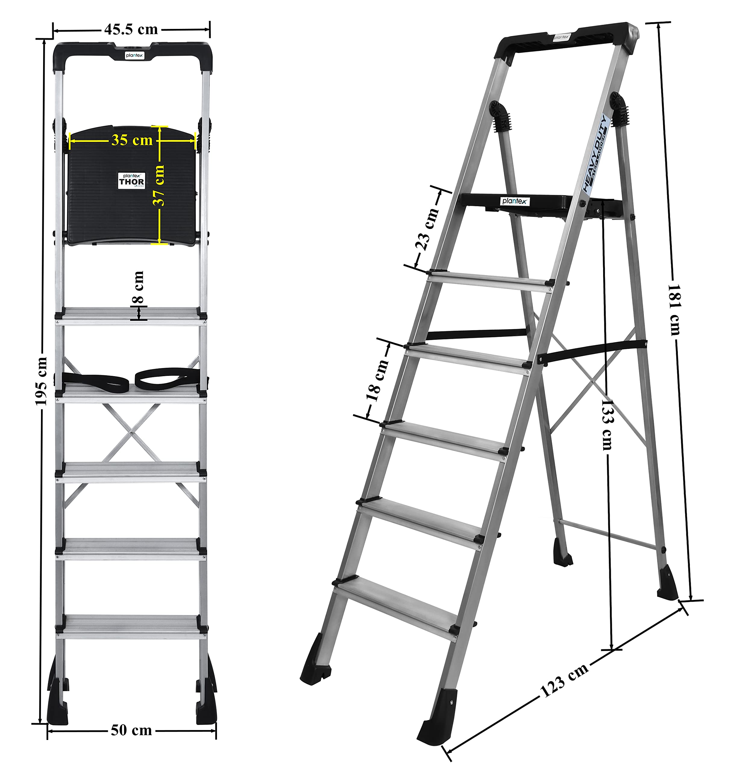 Plantex Thor Aluminium Step Folding Ladder 6 Step for Home with Advanced Locking System - Anti Slip 6 Step Ladder (Silver & Black)