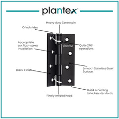 Plantex Heavy Duty Stainless Steel Door Butt Hinges 4 inch x 14 Gauge/2 mm Thickness Home/Office/Hotel for Main Door/Bedroom/Kitchen/Bathroom - Pack of 3 (Black)