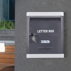 Plantex Virgin Plastic A4 Letter Box - Mail Box/Outdoor Mailboxes Home Decoration with Key Lock (Grey & White) - Wall Mount