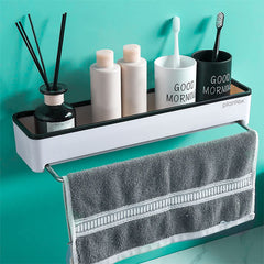 Plantex Unbreakable ABS Plastic White Floating Shelf with Towel Rod for Bathroom/Kitchen/Wall-Mount Shelf/Storage Shelf (16 x 4 Inches)