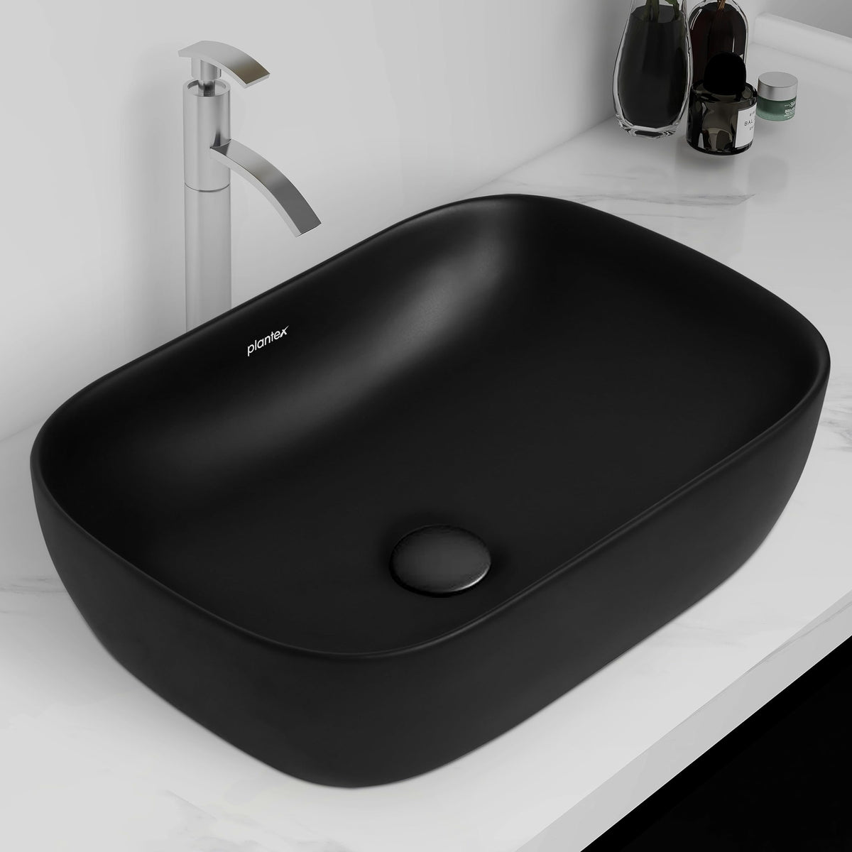 Plantex Ceramic Basin for Bathroom/Table Top Ceramic Basin/Washbasin for Bathroom - (ALPHA-NS-BLACK-Marble Finish)