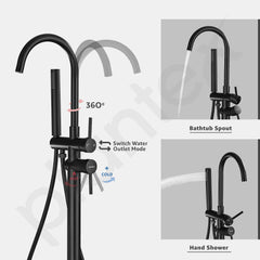 Plantex Pure Brass Free Standing Bathtub Faucet/Bath Tub Filler Faucet/Single Lever Basin Faucet with Handle Held Shower - (Black)