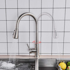 Plantex Designer 304 Stainless Steel Kitchen Faucet with Pull Down Sprayer Multitask Mode with High Arc 360 Degree/Single Handle Pull Out Kitchen Sink Faucet- Matte