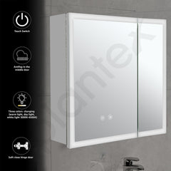 Plantex LED Mirror Cabinet for Bathroom with Defogger/Double Door Cabinet/Bathroom Organizer/Shelf - 19x19 Inches