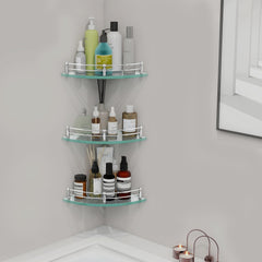 Plantex Premium Frosted Glass Corner/Shelf for Bathroom/Wall Shelf/Storage Shelf (9x9 Inch, Transparent) - Pack of 3