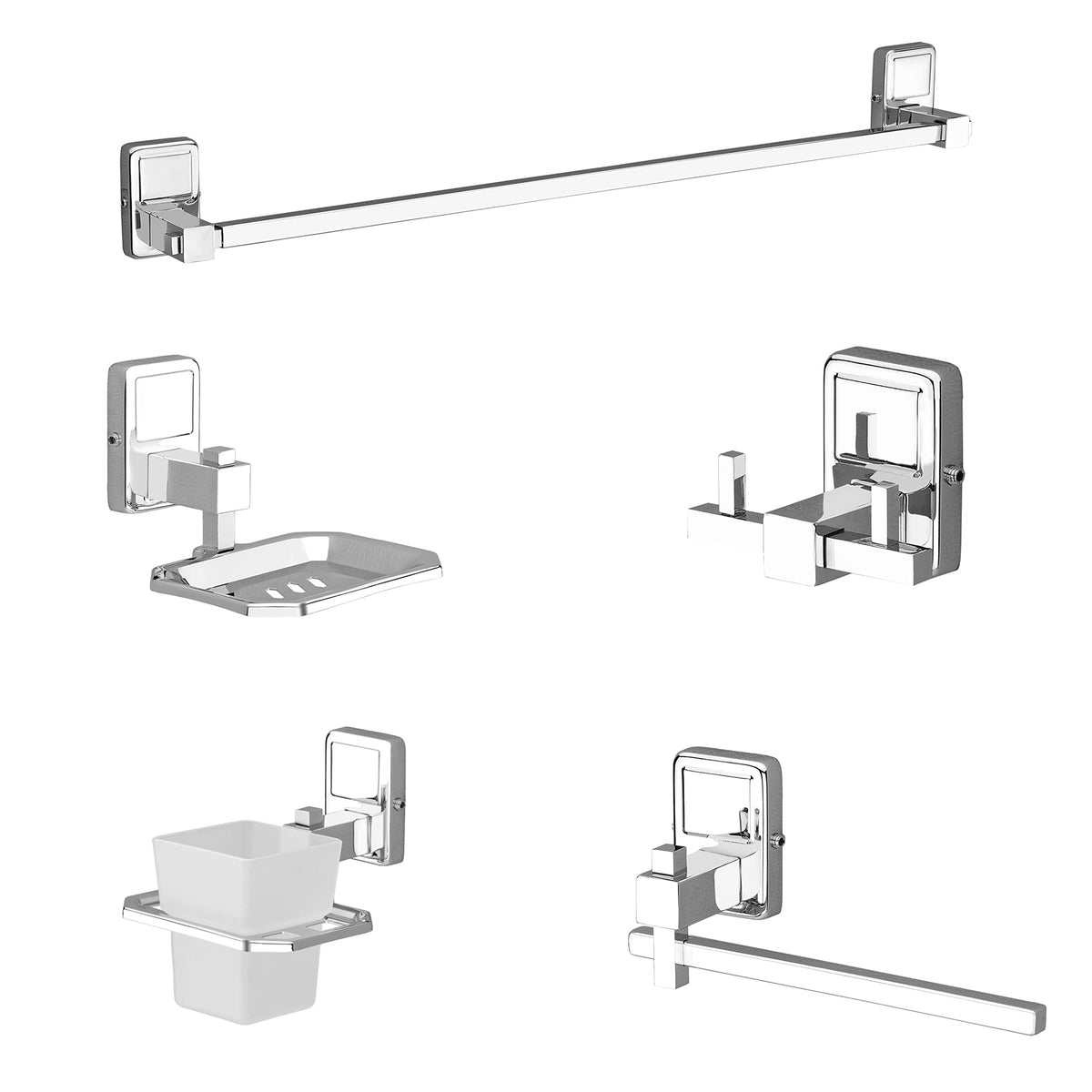 Plantex Stainless Steel 304 Grade Bathroom Accessories Set / Bathroom Hanger for Towel / Towel Bar / Napkin Ring / Tumbler Holder / Soap Dish / Robe Hook (Darcy - Pack of 5)