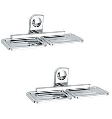 Plantex Dream High Grade Stainless Steel Double Soap Dish Stand for Bathroom & Kitchen/Soap Dish/Bathroom Accessories - Wall Mounted - Chrome (Pack of 2)